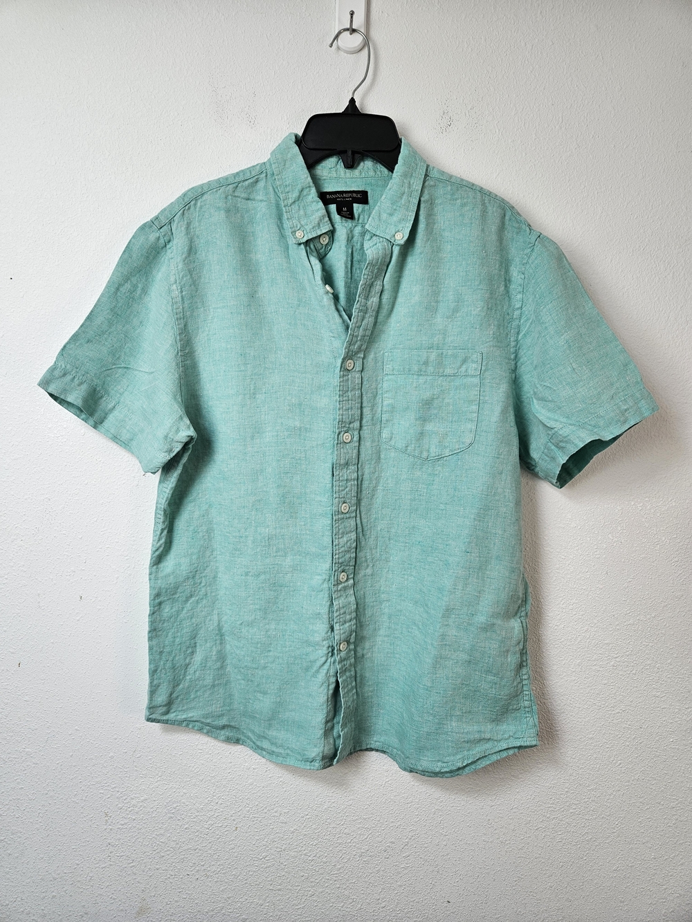 Banana Republic Men's Short-Sleeve Linen Button-Up Shirt - Mint Size Medium